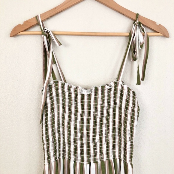 New SHOW ME YOUR MUMU Parton Bella Stripe Smocked Tie Strap Jumpsuit in Green - Picture 7 of 9